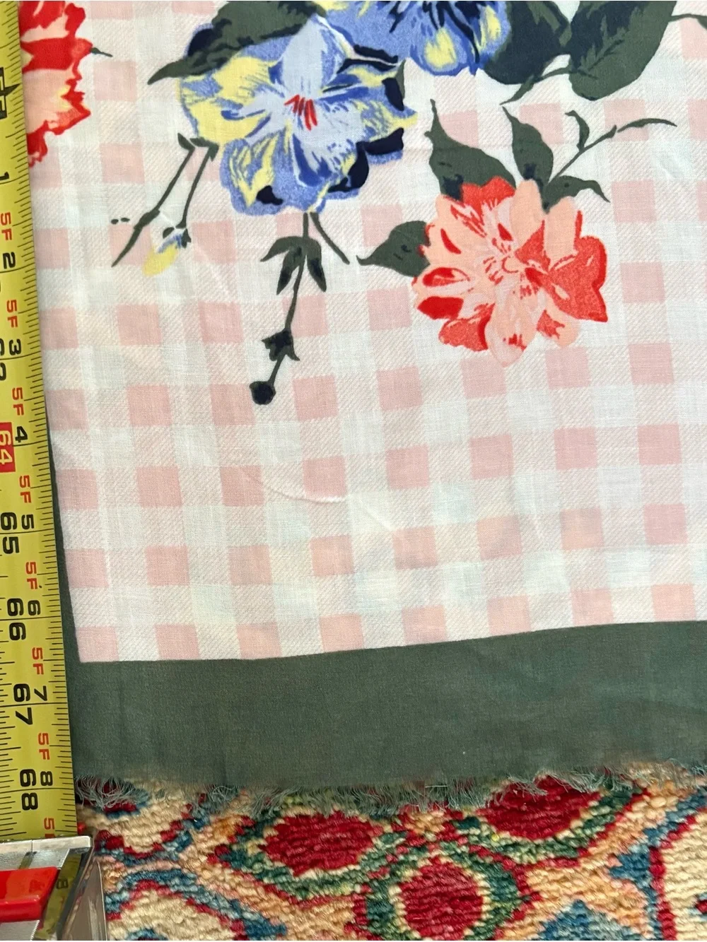 Talbots 100% Viscose Floral Gingham Scarf Wrap Pink Blue Green 68”x 25 1/2”